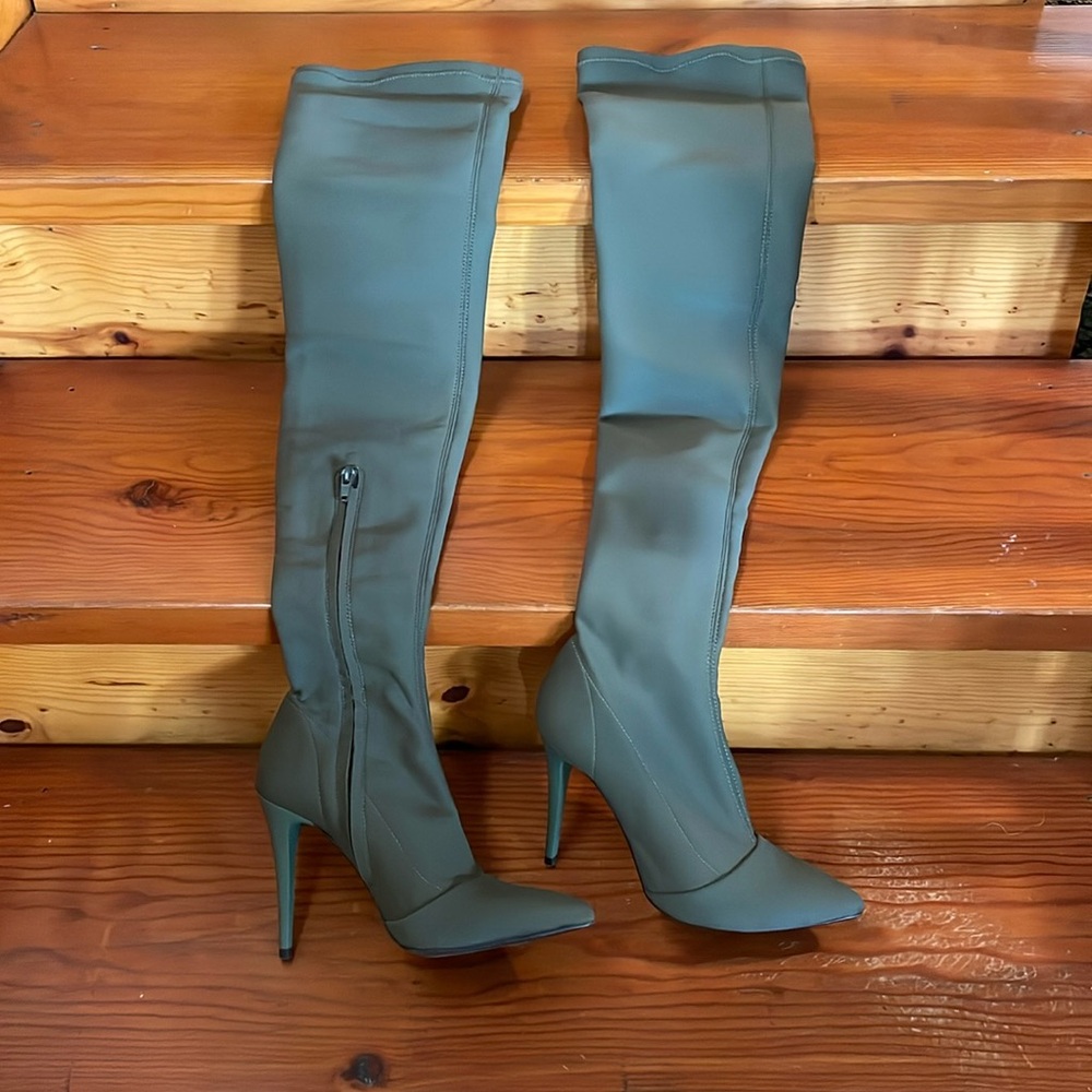 Topshop thigh-high autumn green boots - EU Size 38 (US 8)